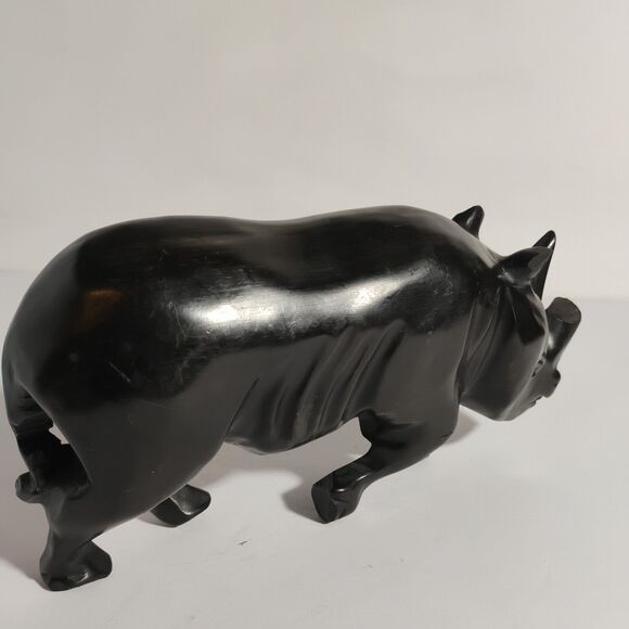 Hand Carved Solid Wood Rhino Sculpture Wildlife Small Figure animal 9” - Picture 9 of 16